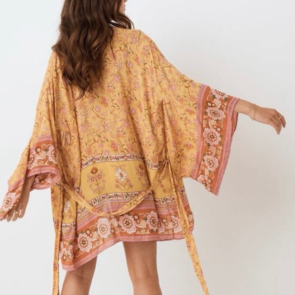 Spell And The Gypsy Collective Portobello Road Kimono Floral Yellow Robe, Small - Picture 5 of 16
